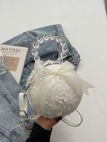 1pc Plush Bow Handbag, Fashion Shoulder Bag, Clutch Purse, Suitable For Party, Autumn/Winter, Women Daily Use