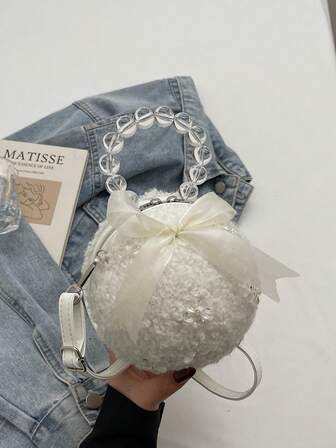 1个毛绒蝴蝶结手提包，时尚单肩包，手拿包，适合派对、秋冬季节、女性日常使用