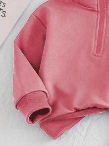 Chatreadl 2pcs Girls Unicorn Embroidery Solid Color Sweatshirt And Pants Set, Minimalist Design, Comfortable For Spring, Autumn And Winter - Coral Pink - View 3