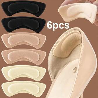 6pcs Thick Cushioned Shoe Insoles - Anti-Slip Shock Absorbing Foam Lining, Suitable For High Heels, Boots And Dress Shoes, All-Day Comfort, Black And Beige, Durable And Reliable Material, Anti-Slip Shoe Design, Premium Foam