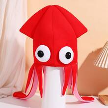 Four-Color Velvet Squid Hat Octopus Hat Party Performance Prop Novelty Toy Funny Hat - 訂製紅色章魚帽 - 查看 13
