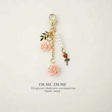 1pc Single Red Rose & Camellia Resin Keychain With Gold Lobster Clasp - Elegant Car Key Chain, USB Disk Holder, Mother's Day Gift For Women, Cute Keyring - Multicolor - View 1