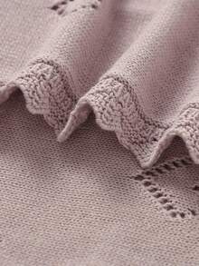 1pc Cute Heart Hollow Knitted Blanket, Delicate Crochet Edging, Children Blanket, Soft & Comfortable Baby Swaddle Blanket, All Season