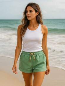 Striped Knot Cord Knitted Holiday Beach - Mint Green - View 2
