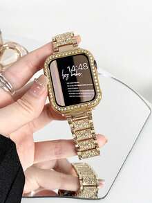 1条镶钻金属表带和1个水晶PC保护壳，兼容38/40/41/42/44/45/46/49mm Ultra2/Ultra/SE2/SE/11/10/9/8/7/6/5/4/3/2/1 - 金色 - 查看 15