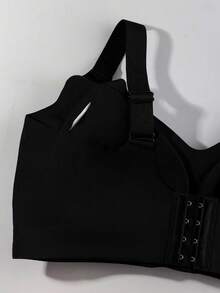 Plus-Size Women's Underwear, Solid Color, Wire-Free, Full Coverage, Wide Shoulder Bra, Elegant, Youthful, Comfortable, Breathable, Suitable For Sports, Yoga, And Home Use,Black - 黑色 - 查看 5