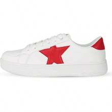 Niluber Star Sneakers For Women Low Top Cushioned White Gold Sliver Leopard Platform Sneakers Lace Up Red Glitter Platform Party ShoesChristmas - 白/紅 - 查看 6