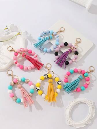 1pc Floral Print Boho Casual Party Street Elegant Silicone Keychain, Valentine's Day Gift