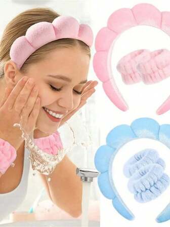 3個入り カラフルな雲柄 バブルテクスチャー ヘアバンド、可愛らしく多用途なヘアアクセサリー、メイクアップ&洗顔リストバンドセット、ストッキングスタッファー、クリスマスギフト、女性への贈り物、大人のストッキングスタッファー、ヘアアクセサリー、女性用アクセサリー、クリスマスヘアアクセサリー、女性への贈り物アイデア、ビューティーストッキングスタッファー