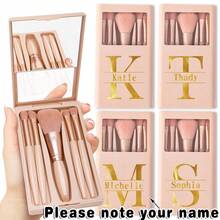 Custom Name 5 In 1 Makeup Brush Set, Versatile Cosmetic Brushes Kit With Powder/Nose Shadow/Eye Shadow/Smudge/Detail Brushes, Compact Travel-Ready With Built-In Mirror, Ideal Beauty Tools For Family & Friends - one-size - View 16