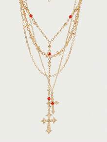Glisma 3 Pcs Gothic Vampire Cross Pendant Layering Necklaces Set For Women - Multicolor - View 4