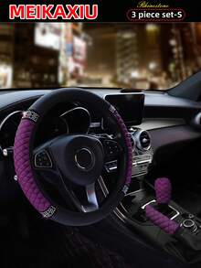 MEIKAXIU PU Leather Embroidered Rhinestone Bling Bling Car Accessories Interior Multi-Piece Set, Including Steering Wheel Cover, Handbrake Cover, Gear Shift Cover, Headrest Pad, Armrest Pad, Cup Holder, Shoulder Pad, Car Decor Set For Women - Leather Diamond - View 44
