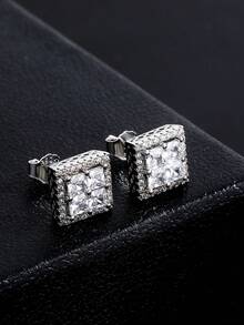 2pcs Luxury Square Stud Earrings, Unisex Hip Hop Cubic Zirconia Earrings, Gold Plated, Party/Birthday/Valentine's Day Jewelry Gift For Boyfriend, Husband, Couples - Earrings - View 27