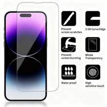 Bộ 6 miếng dán màn hình cường lực chống sốc, tương thích với iPhone 17/17 Air/17 Pro/17 Pro Max, 15/15 Plus/15 Pro/15 Pro Max, 14, 13, 12, 11, XR, XS, X, 7, 8, chống nổ, chống trầy xước, chống nước, phim bảo vệ màn hình điện thoại bằng kính cường lực. - Trong suốt - 6 CÁI - Xem 3