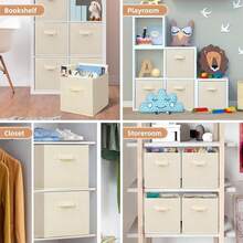 Collapsible Fabric Cube Storage Box With Handles, 11-Inch Cubical Organizer For Closet, Service Room, Storage Room (Beige/Black/Grey, 3/6 Packs)