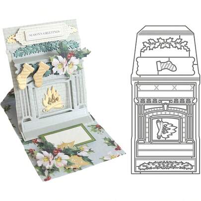 Christmas Fireplace Scene Metal Cutting Dies For Card Making, Scrapbooking, And Paper Crafts - 1pc Decorative Seasonal Embossing Die Set With Festive Motifs