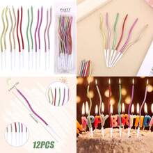 12 velas en espiral, torceduras largas y delgadas para tartas de cumpleaños, velas temáticas para decoración de cupcakes con soporte para cumpleaños, boda, aniversario (colorido)(default) - Multicolor - Ver 1