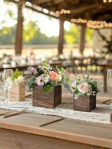 1/2/3 Stücke rustikale Hochzeitsblumenkasten-Sets | 10x10cm quadratischer Holzpflanzkasten | geeignet für Sommerblumen/Boho-Hochzeiten/Gartendekoration (Blumen nicht enthalten) - 10*10*10 - Übersicht 1