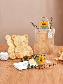 6 Set Wooden Pizza Serving Board Set Features An Engraved Bear Design And Includes All The Accessories You Need For Serving. The Complete Set Comes With 6 Bear Boards, 6 Sets Of Cutlery, 6 Towels, 6 Sunflowers, 6 Tote Bags, 6 Paper Cards, A Roll Of White Hemp Rope, And 6 Eucalyptus Stalk. - Multicolor - View 6