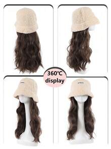 14英寸长波浪假发，白色羊毛帽，合成纤维材质 - 棉质帽假发，高温丝，自然逼真，适合日常佩戴，基础款 - 彩色 - 查看 7