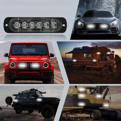LED Lights Bar 8x White 6 LED Light Caution Construction Hazard Light Bar For Car Truck Van Off Road Vehicle ATV SUV Surface Mount