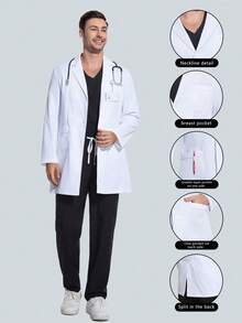 男士翻领开襟实验服/工作服/医护服 - 白色 - 查看 1
