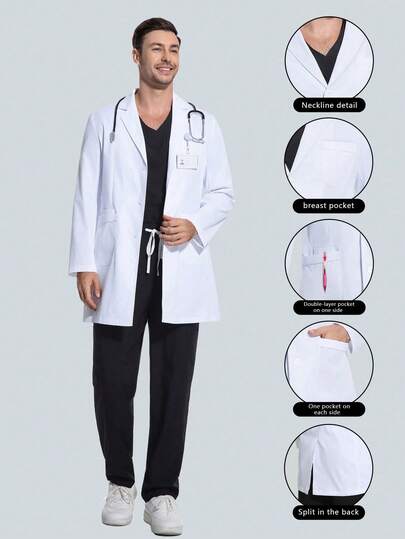 Herrkläder med öppen krage och labbrock/arbetsuniform/medicinsk uniform