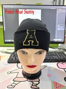 1 件儿童 A-Z 26 字母印花针织帽，柔软温暖秋冬头饰，适合婴儿少女女孩日常使用生日礼物 - 黑色 - 查看 11