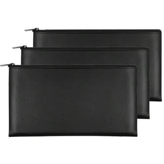 1/2 件装 PU 皮革收纳袋，11 英寸 x 6 英寸长方形拉链袋，可存放现金、硬币、支票、化妆品、收据 - 防水银行收纳袋，安全储物袋 | 简约设计 | 耐用拉链封口