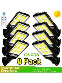 1/2/4/6/8pcs 8000W Solar LED Lights, Waterproof Outdoor Wall Lamp With Adjustable Motion Sensor And Remote Control - No Battery Needed, Suitable For Garden, House, Yard, Garage Lighting