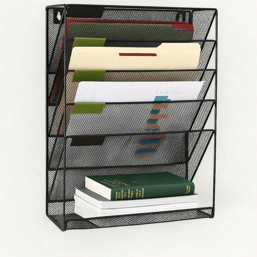 Supernic 6-Story Wall Mounted Magazine File Rack A4 Mail Sorting Organizer With Hollowed Out Mesh Desktop File Organizer, Suitable For Home And Office (Black) - Negro - Ver 1