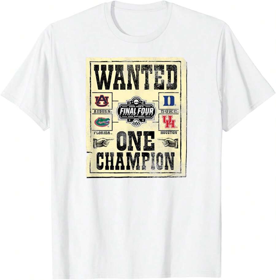 NCAA Final Four 2025 Basketball 4-Team Wanted Vintage White T-Shirt - trắng - Xem 1