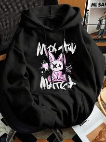 Herren Street Grafik Hoodie Sweatshirt, Slim Fit thermisch gefütterte schwarze Langarm Pullover Hoodie, lässiger Alltags-Look für die Rückkehr zur Schule - Schwarz - Übersicht 1