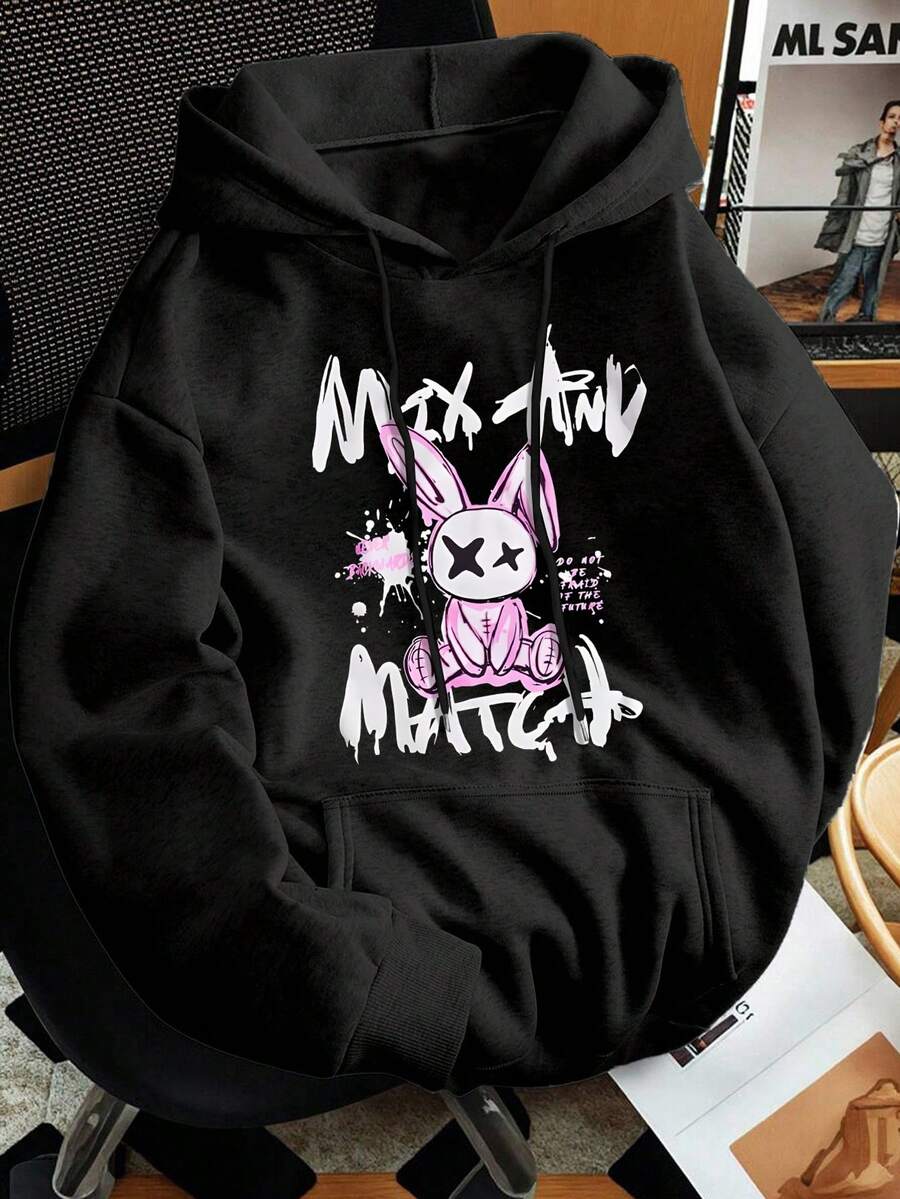 Herren Street Grafik Hoodie Sweatshirt, Slim Fit thermisch gefütterte schwarze Langarm Pullover Hoodie, lässiger Alltags-Look für die Rückkehr zur Schule - Schwarz - Übersicht 1