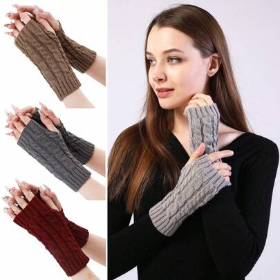 1pc Autumn/Winter Unisex Short Cable Knit Fingerless Gloves, Fashion Arm Warmers Thanksgiving Christmas Winter Holiday Outfit Women