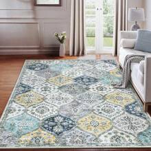 Hodeffior Washable Vintage Area Rugs 120x170cm, Traditional Living Room Rug, Non-Slip Floral Print Carpet For Bedroom, Foldable Short Pile Indoor Mat For Dining Room - Blue Yellow - View 7