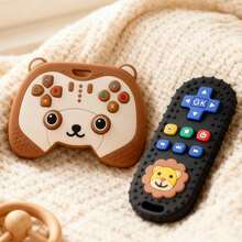 2 piezas Juguete de dentición de controlador de juego de silicona con diseño de oso de dibujos animados, chupete de dentición de silicona, juguete de dentición con diseño de control remoto de TV de león, juguete de dentición de controlador de juego entretenido, juguete perfecto de masticación sensorial para bebés de 0-3-6-12 meses - Multicolor - Ver 6