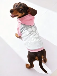 LUCKIE LABO 1pc Colorblock Paw Print Cat & Dog Polyester Hoodie, Anti-Flea, Reduce Shedding, Warm & Breathable, Suitable For Indoor & Outdoor Pets - Grey - View 3