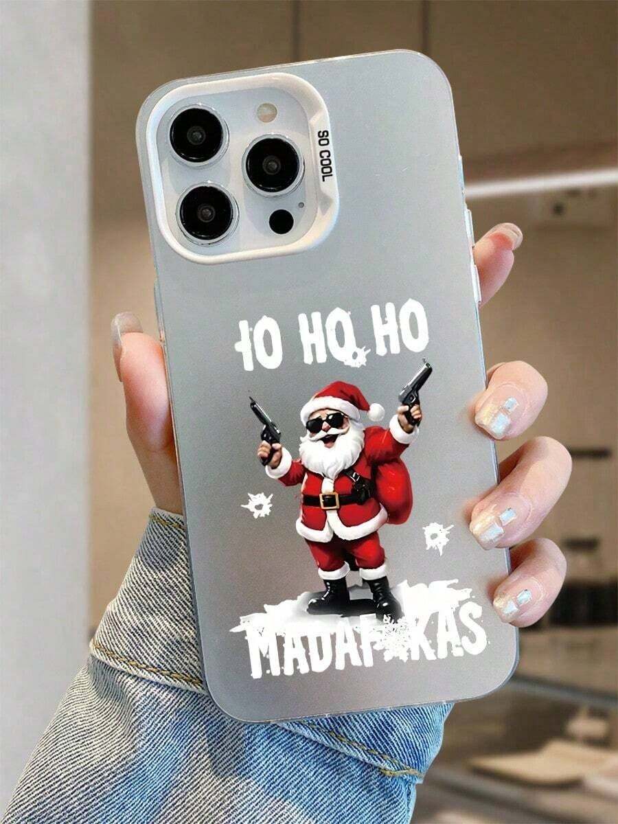 Funda navideña para phone 17 Pro Max con estampado de Papá Noel. Compatible con las series 17, 16, 15, 14, 13, 12 y 11. Diseño divertido y protector para adolescentes y mujeres. Parte trasera de TPU suave con motivos navideños. - Plateado - Ver 1