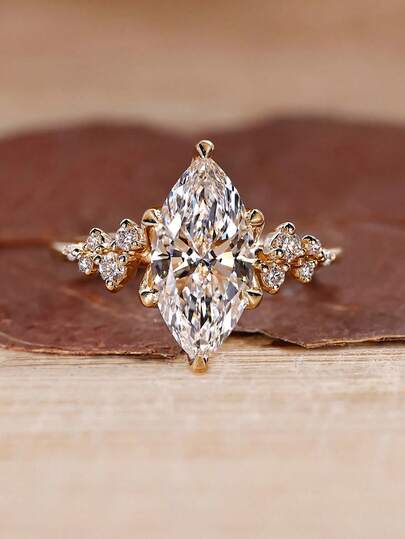 1pc Lace-Style Marquise Zirconia Ring, 925 Sterling Silver, Exquisite And Charming Women's Ring, Lady's Jewelry Gift For Proms And Dates