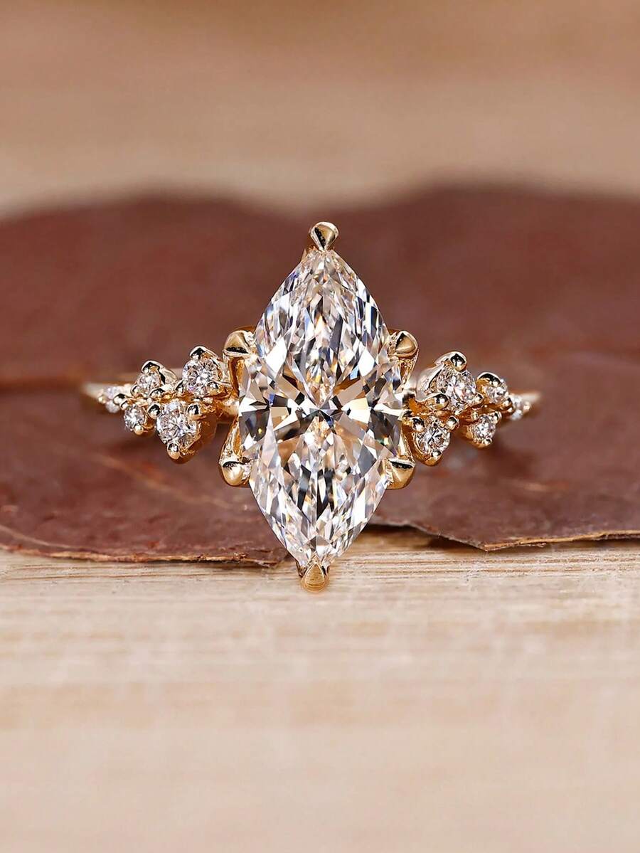1pc Lace-Style Marquise Zirconia Ring, 925 Sterling Silver, Exquisite And Charming Women's Ring, Lady's Jewelry Gift For Proms And Dates - Nhẫn ren Marquise - Xem 1
