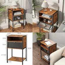 THAT S SHOCK Buros para Recamara Minimalista Mesa De Noche con 2 Armarios y 1 Estante Mesita De Noche Mesa Auxiliar Industriales Marrón Retro para Sala De Estar/Recamara/Esquina/Oficina 40x30x65CM(default) - Multicolor - Ver 1