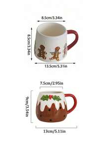 CMYD Studio 1 件 320 毫升圣诞手绘姜饼人陶瓷杯，多个姜饼人和滑雪形状设计，适合圣诞节家庭聚会、晚餐、咖啡、茶和返校节日礼物 - 彩色 - 查看 6