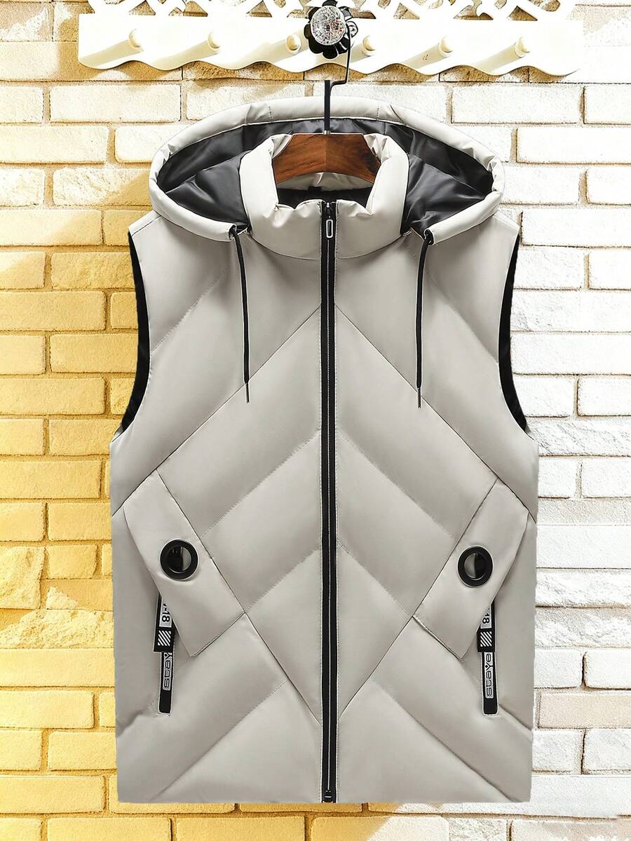 男士连帽加厚羽绒背心外套，加厚保暖户外无袖外套，带可拆卸帽子，冬季保暖，抓绒材质