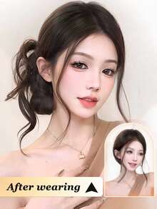 1个爪夹式蝴蝶结球头懒龙胡须花苞头鸡毛羽毛球头假发发髻一体式发饰自然发髻发圈假发袋 - 彩色 - 查看 4