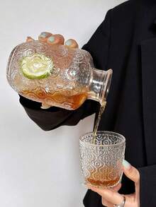 2pcs Vintage Floral Embossed Juice Drink Glass Cup, Creative Design Glassware Set Includes Teapot And Cup, Suitable For Coffee, Tea, Fruit Juice