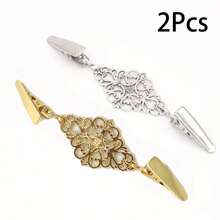 1Pc/2/4/6Pcs Fashion Sweater Clip Geometric Hollow Cardigan Clip Fashion Clothing Decoration Brooch Vintage Alloy Sweater Clip Silk Scarf Cardigan Button Shirt Collar Pin Anti-Slip Buckle Pin Keep Your Cardigan Collar With Fashion Accessories - Multicolor - View 15