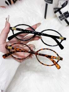1 副女士设计师款 2025 椭圆形透明镜片时尚眼镜，适合阅读、办公、约会、派对 - 豹紋 - 查看 6