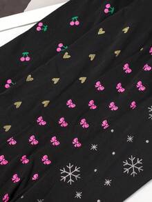 4 Pairs Girls' Heart & Bow Print Tight Leggings, High Density Knit, All Season - Multicolor - View 8