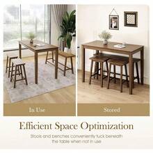 Sophia & William Dining Table Set For 4, Wooden Kitchen Table Set With Bench And 2 Chairs, Space-Saving Farmhouse Dining Sets,Rustic Caramel - 鄉村焦糖 - 查看 7